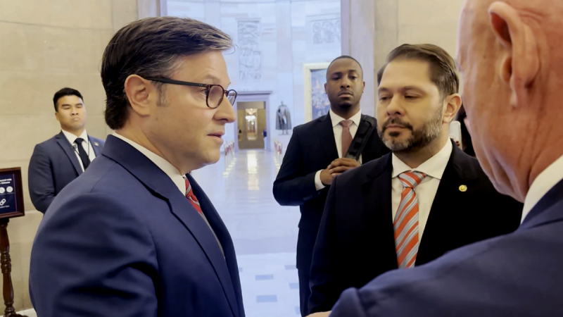 House Speaker Mike Johnson, R-La., got into a tense confrontation with two Democratic senators outside his office on Wednesday as anxiety runs high on Capitol Hill on Day 8 of the government shutdown.
Sens. Ruben Gallego, D-Ariz., and Mark Kelly, D-Ariz., gathered reporters outside Johnson’s office in a bid to publicly pressure the House speaker to swear in Rep.-elect Adelita Grijalva, D-Ariz., who won a special election last month to fill her late father’s seat.
Johnson appeared to catch the Democrats by surprise when he crashed their media gaggle.
‘Reopen the government so we can get back to work,’ he said in response to Gallego asking about Grijalva’s swearing-in.
Gallego retorted, ‘This excuse just keeps on moving.’
‘We’re happy that she got elected. She’s filling her father’s seat. That’s fantastic. We have a long tradition here and a process of how we administer the oath to a member,’ Johnson said despite the Democrats’ attempts at interruption.
‘We’re going to do that as soon as we get back to work, but we need the lights turned back on, so we encourage both of you to go open the government.’
Gallego shot back that Johnson was keeping the House out of session in a bid to delay a vote on forcing the Department of Justice (DOJ) to release files on the late pedophile Jeffrey Epstein.
‘You just don’t want to vote on the Epstein discharge petition,’ Gallego said.
Johnson called the comment ‘totally absurd,’ adding, ‘You guys are experts at red herrings and distraction. It has nothing to do with Epstein. The House Oversight Committee is working on the Epstein files right now.’
Gallego called that an ‘excuse,’ prompting more back-and-forth between the men.
‘OK, you see, this is a publicity stunt. Let me tell you what’s happening. The House Oversight Committee is working on the release of the Epstein files. They are some of the biggest bulldogs in Congress, and the Republican and Democrat sides are working on that aggressively,’ Johnson said.
Gallego asked, ‘So why are you blocking her then?’
‘I’m not blocking her. I just told you,’ Johnson said.
At one point, Rep. Mike Lawler, R-N.Y., joined the fray, telling the senators, ‘With all due respect, you voted multiple times to keep the government shut down, OK? The Republican members from Arizona voted to keep government open. So don’t sit here and try to lecture us about whether or not we did our job. We did our jobs. You did not.’
‘Get your people in and stop covering up for the pedophiles,’ Gallego said after more back-and-forth.
Lawler responded, ‘There’s nobody covering up for pedophiles, so knock it the hell off.’
Kelly, meanwhile, interjected multiple times that Democrats were fighting to extend enhanced ObamaCare subsidies that are set to expire at the end of this year without congressional action.
The standoff occurred just as Senate Democrats blocked the GOP’s federal funding bill for a sixth time, extending the ongoing government shutdown.
The House passed a bill to extend fiscal year (FY) 2025 federal funding levels through Nov. 21 to give lawmakers more time to create a longer-term deal for FY 2026 spending.
But Democrats, furious at being sidelined in federal funding talks, have largely said they’ll reject any deal that does not include an extension of the expiring ObamaCare subsidies.
Grijalva won her race on Sept. 23.
The House has not been in session since Sept. 19, and Johnson has signaled the chamber would not return until Senate Democrats agree with the GOP’s funding plan.
This post appeared first on FOX NEWS Tense confrontation between House speaker, Senate Dems caught on camera over shutdown
